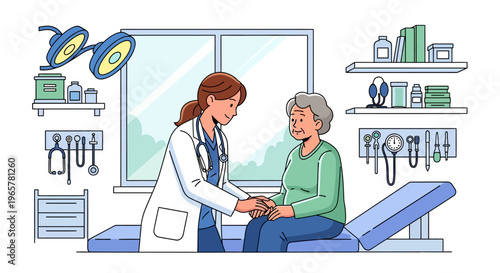 Caring Female Physician Comforting Senior Patient