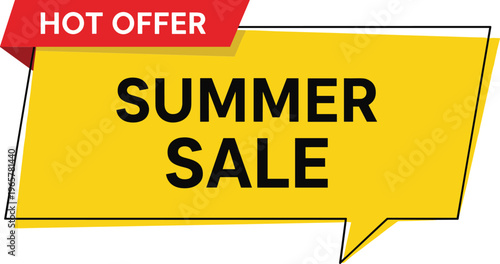 Summer Sale Banner with Hot Offer Label in Modern Speech Bubble Shape for Discount Promotion Advertising Marketing and Seasonal Shopping Design