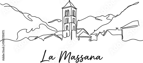 Minimalist La Massana Andorra skyline mountain landscape continuous line art vector illustration