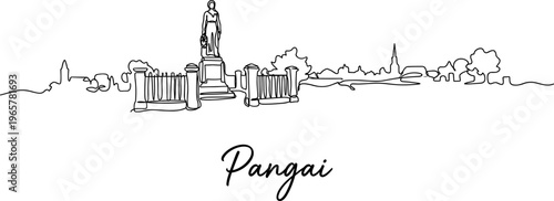 Pangai Tonga city skyline minimal continuous line drawing with monument vector illustration