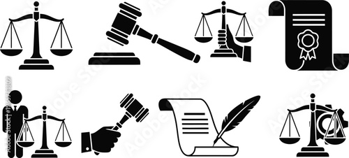Legal editable icon set justice scales gavel law book lawyer vector graphics for legal professionals