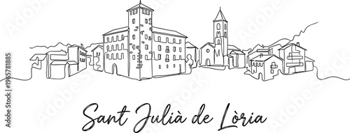 Sant Julia de Loria Andorra city skyline continuous line art vector illustration