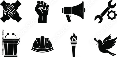 Powerful editable icon set revolution protest tools symbols for activism social change