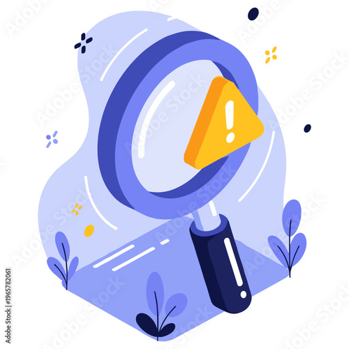 Magnifying glass and exclamation mark icon for warning and search concepts