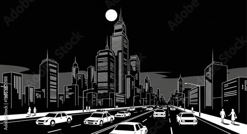Cityscape at Night with Traffic.
