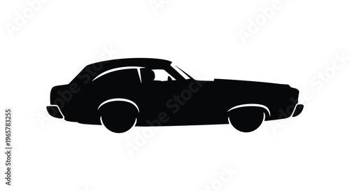 Classic muscle car side view bold black shape silhouette