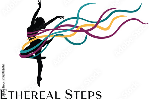 A logo featuring a dancer in motion with colorful ribbons and the text 'Ethereal Steps'