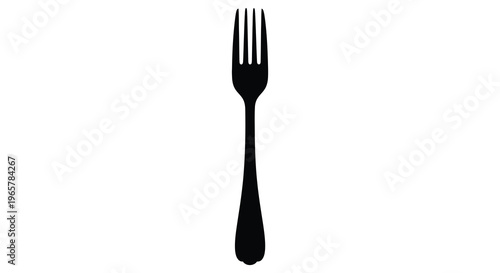 A black fork stands prominently against a white background silhouette