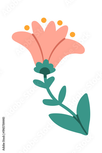 Flower with curved stem, bell bloom, small dots and smooth shapes in a cartoon style