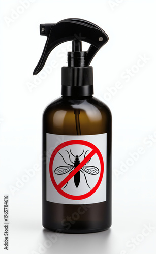 Amber Glass Mosquito Repellent Spray Bottle with Prohibition Icon