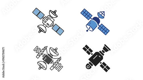 Illustrations of four different types of spacecraft in orbit