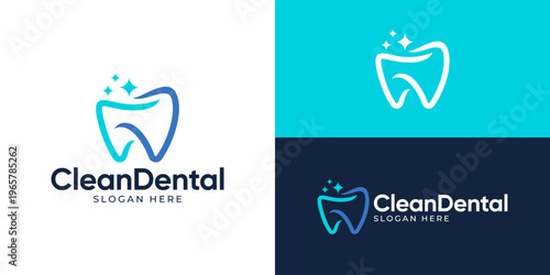 Creative simple clean dental logo template. Teeth with clean symbol for dentistry logo design vector illustration.