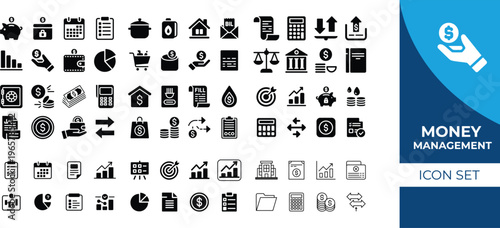 Professional money management icon set for financial planning banking services and personal budget tracking visual displays