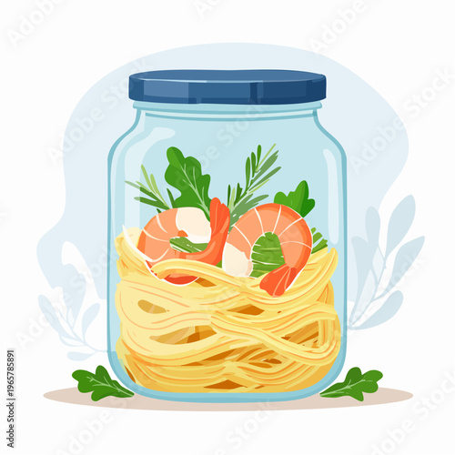Meeresfrüchte-Pasta im Glas