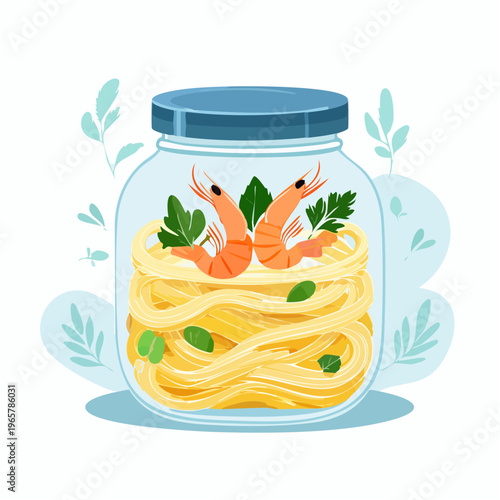 Meeresfrüchte-Pasta im Glas