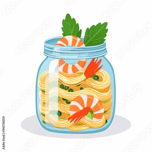 Meeresfrüchte-Pasta im Glas