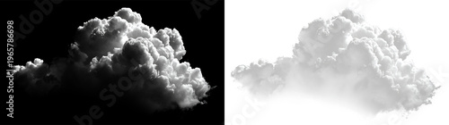 Fluffy white cloud floating on a transparent background with no other elements