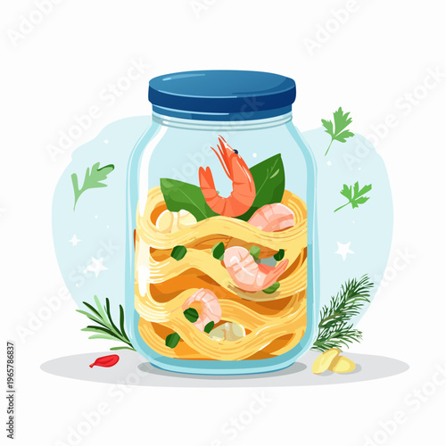 Meeresfrüchte-Pasta im Glas