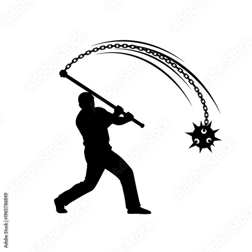 Powerful Silhouette Swinging Spiked Flail Weapon Icon