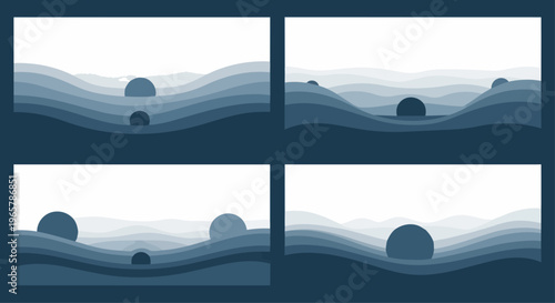 Abstract ocean wave illustrations with spherical elements