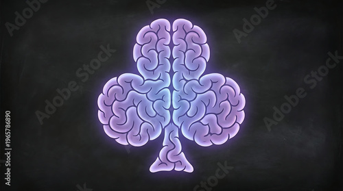 Brain illustration resembling a clover on black background