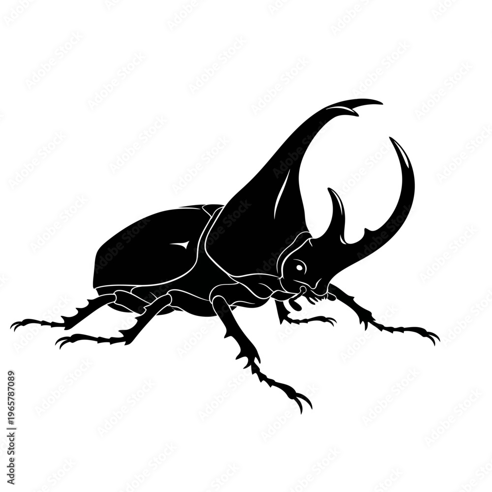 Fototapeta premium Illustration of a rhinoceros beetle in silhouette