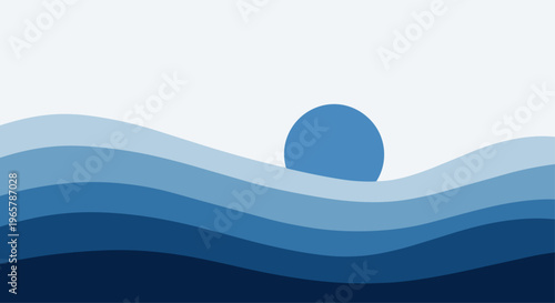 Abstract ocean waves with rising sun illustration