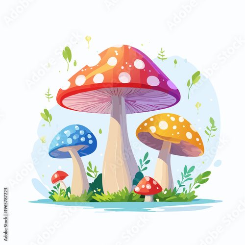 Magical Forest Mushrooms Whimsical Fungi in a Dreamy, Enchanted Meadow