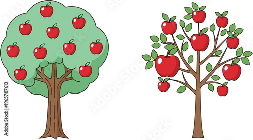 Cartoon Apple Trees with Fruitful Branches
