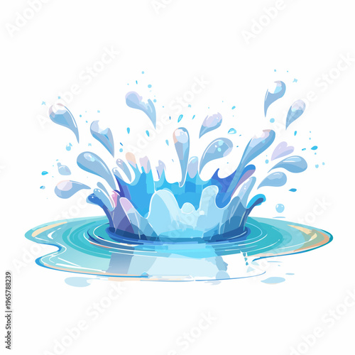 Vibrant blue water splash with ripples and droplets, isolated on white background