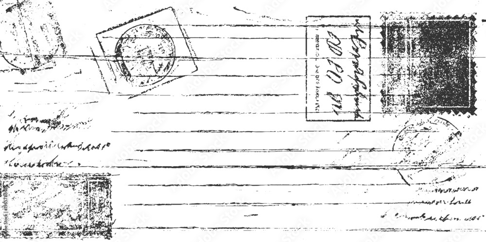 Fototapeta premium Vintage handwritten letter with postage stamps and postal markings on lined paper script