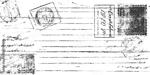 Vintage handwritten letter with postage stamps and postal markings on lined paper script