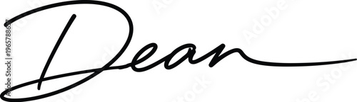 A stylish signature with the name Dean in black cursive font on a white background