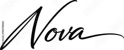A stylized black cursive signature of the word Nova on a white background