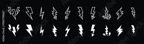 A collection of white lightning bolt icons on a black background