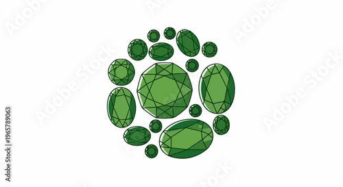 Collection of varied green gemstones arranged in a circular cluster