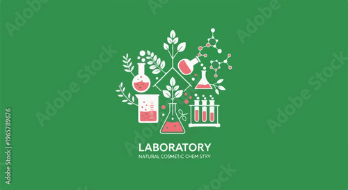 Scientific laboratory icons with plants and chemical structures