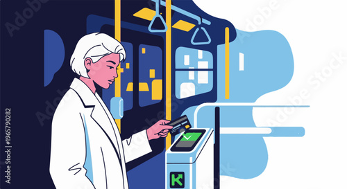 Person using card to pay for public transport, interior