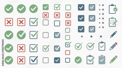 Checkmarks and checkboxes icons set.