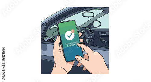 Person in car uses phone to confirm delivery time