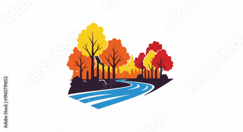 Stylized autumn trees with a winding river