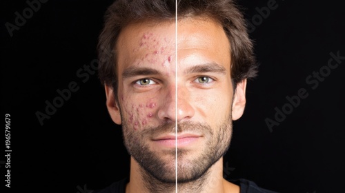 Young caucasian male acne treatment before and after transformation