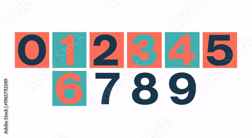 Colorful Numbers from 0 to 9 arranged in a grid with a modern flat design style