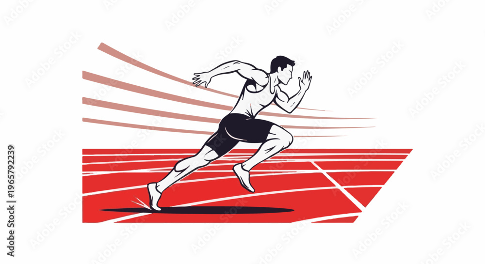 Fototapeta premium A stylized athlete sprints on a track, conveying speed and motion with abstract streaks