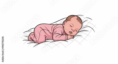 Newborn baby peacefully sleeping on a quilted pillow
