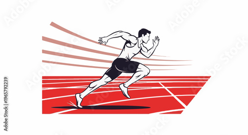A stylized athlete sprints on a track, conveying speed and motion with abstract streaks