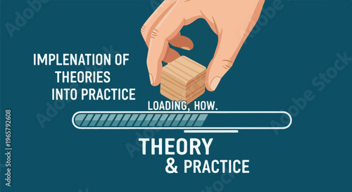 A hand places blocks on a loading bar, symbolizing theory to practice