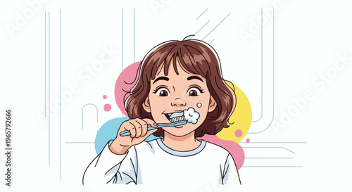 Young child brushing teeth with toothpaste and toothbrush