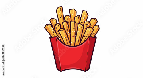 Golden french fries sprinkled with salt in a red carton
