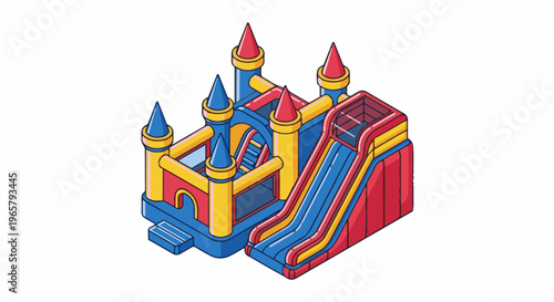 Colorful inflatable castle with slide, for joyous children's play